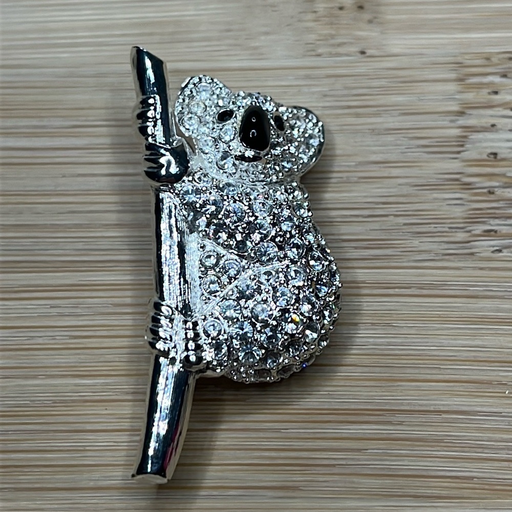MONET Koala Bear Brooch Pin White Rhinestones Crystals